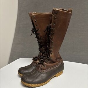 Vintage LL Bean Hunting Boots Womens 7 M Unlined Leather Duck Boots 15" Tall USA